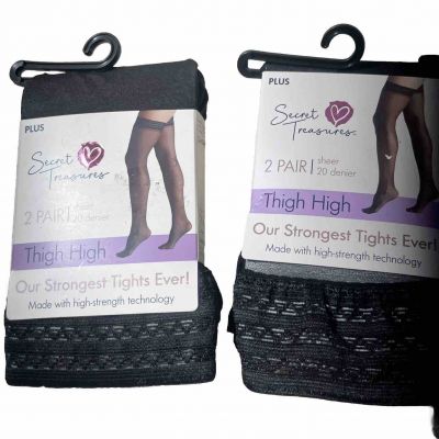 Secret Treasures Thigh High Tights, Black (2) 2 pair, Plus Sheer